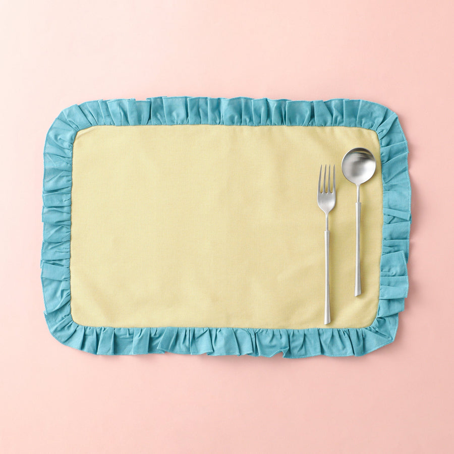 Bicolor frill lunch mat, yellow x blue