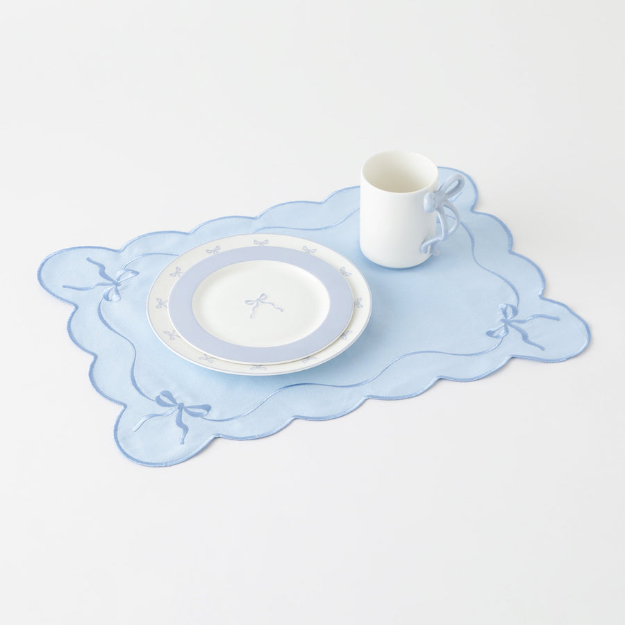 刺繍リボン ランチマット ブルー