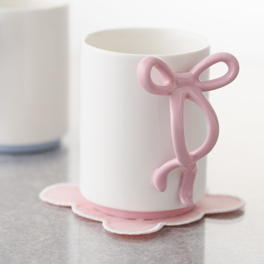 刺繍リボン コースター ピンク