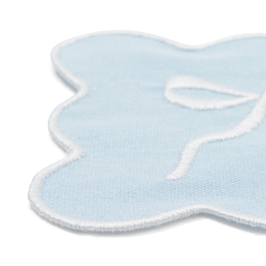 刺繍リボン コースター ブルー