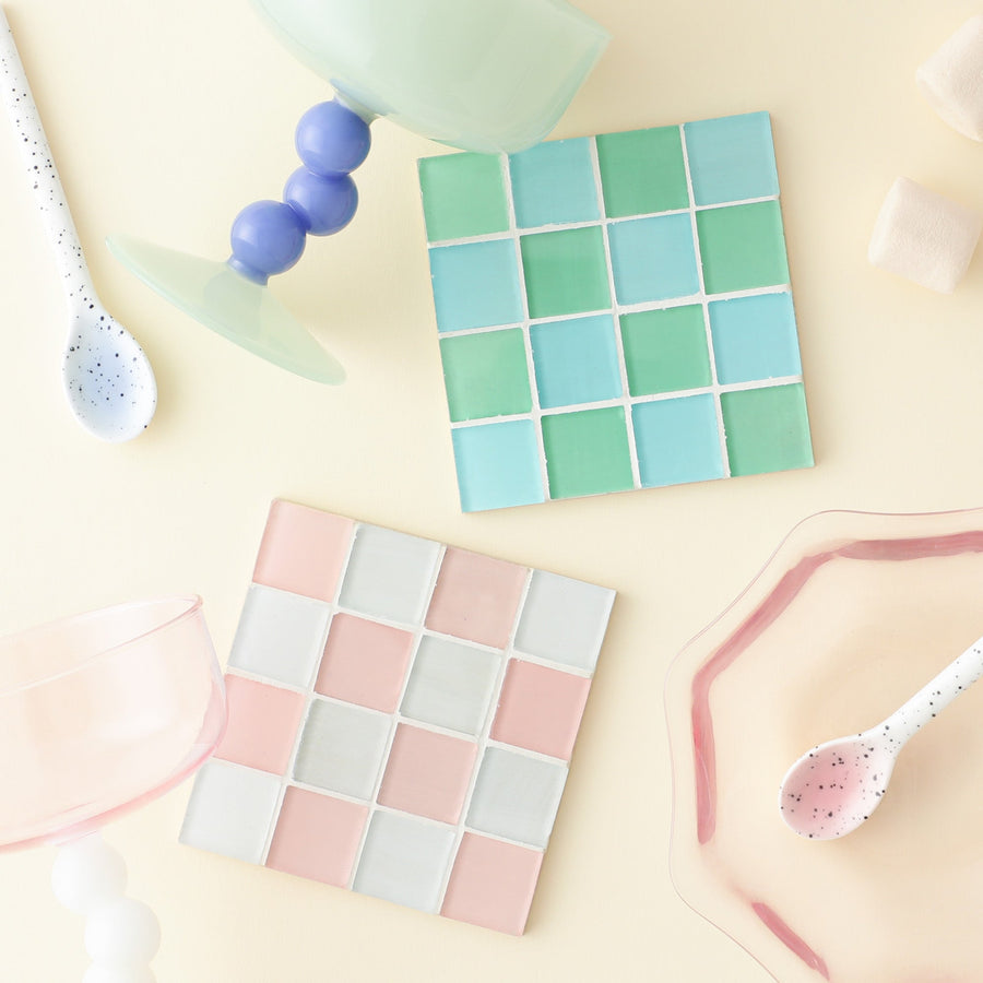 タイルコースター ピンク×ホワイト