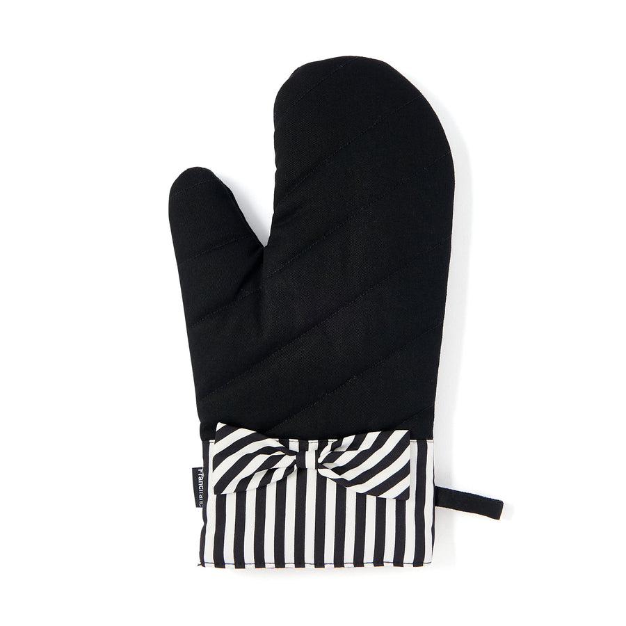 Striped Ribbon Mittens Black