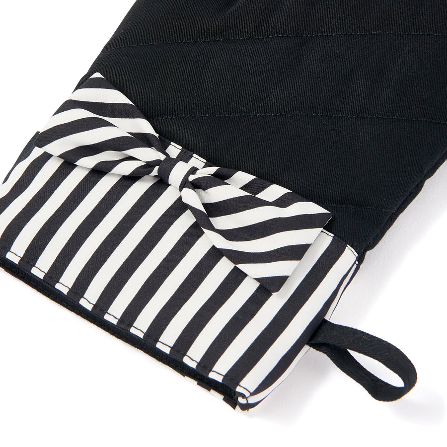 Striped Ribbon Mittens Black