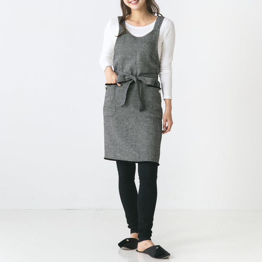 ヘリンボーン フルエプロン ブラック