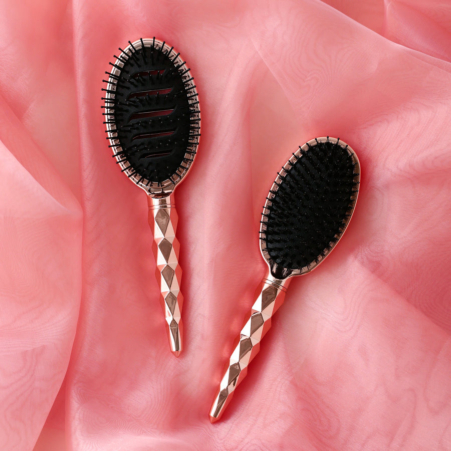 Shiv Dual Oval Hair Brush Shiny Pink Gold