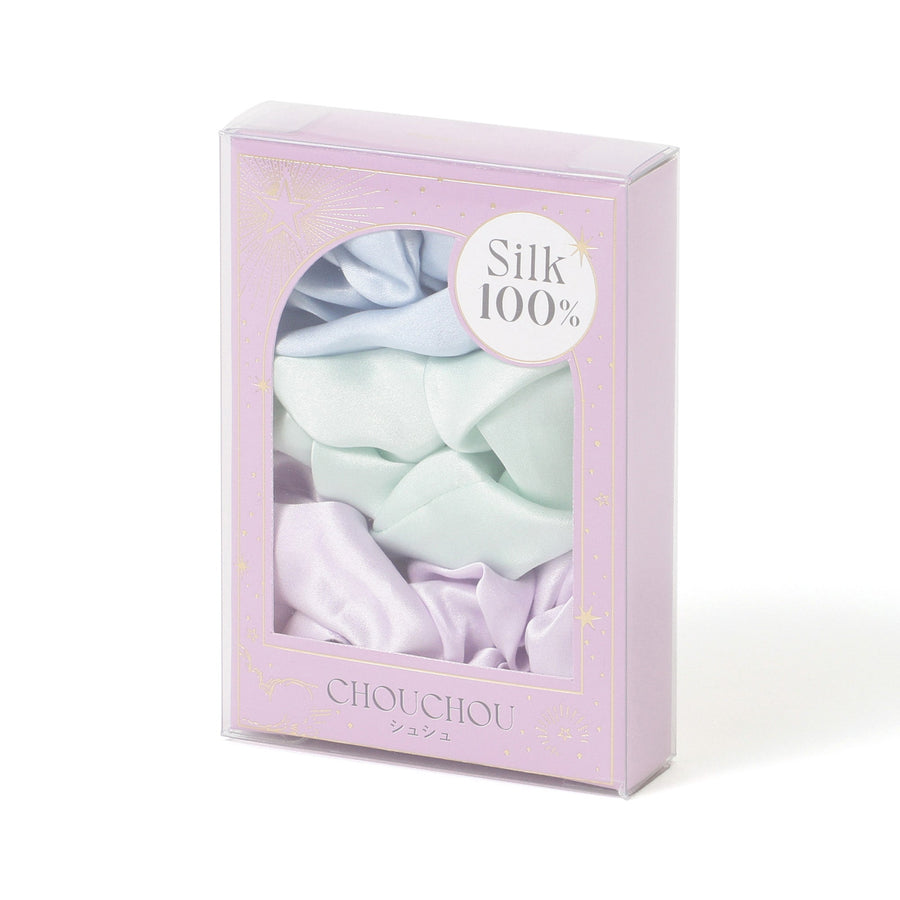 シルク ヘアゴム 3個セット パープル