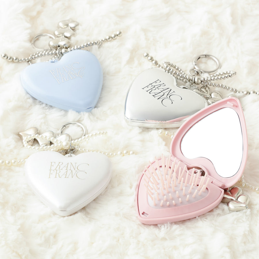 チャーム付き ミラー＆ブラシ ホワイト