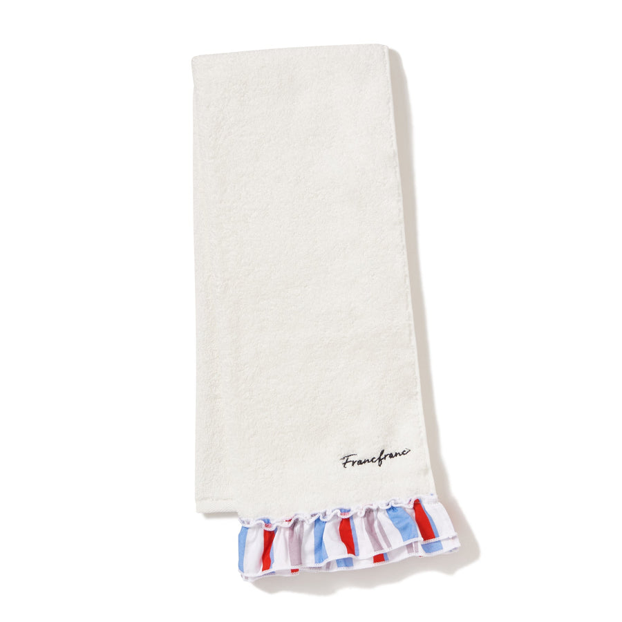 Striped frill face towel, white