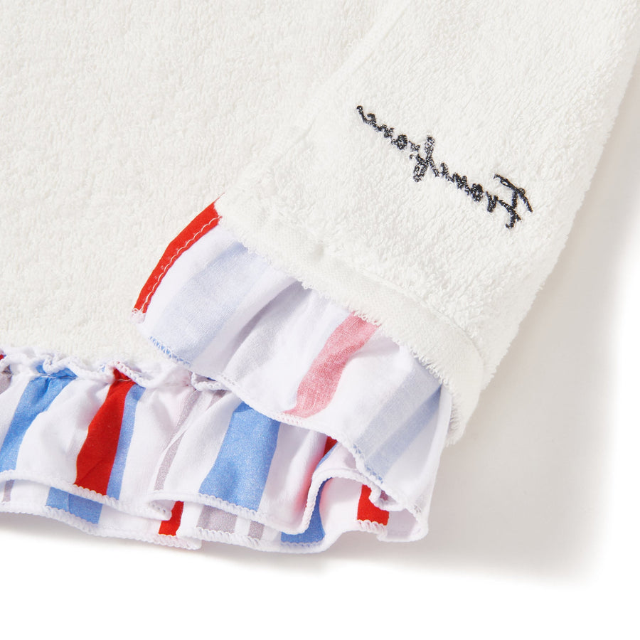 Striped frill face towel, white