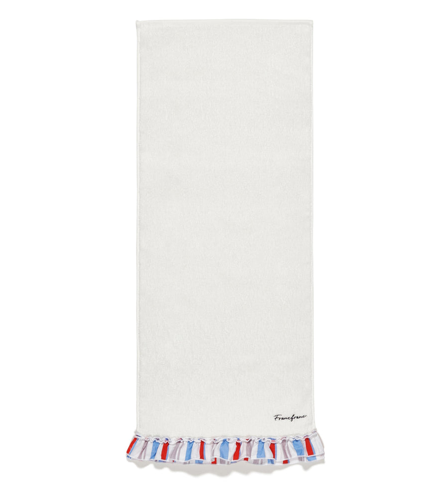 Striped frill face towel, white