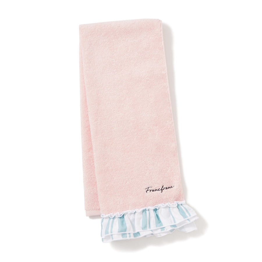 Striped frill face towel, pink