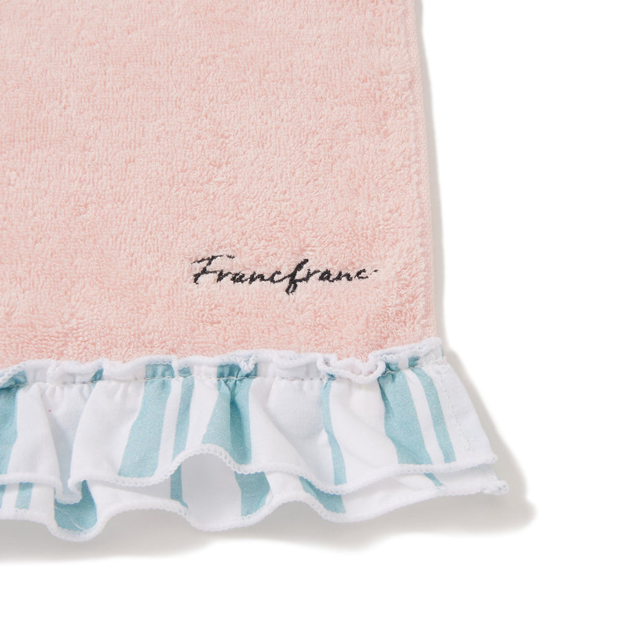 Striped frill face towel, pink