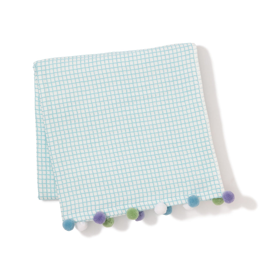 Waffle Pompom Bath Towel Blue