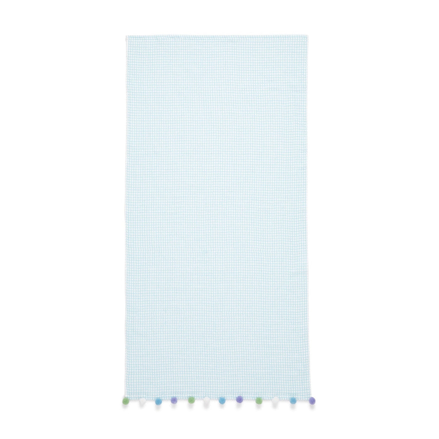 Waffle Pompom Bath Towel Blue