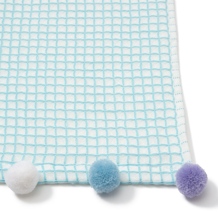 Waffle Pompom Bath Towel Blue