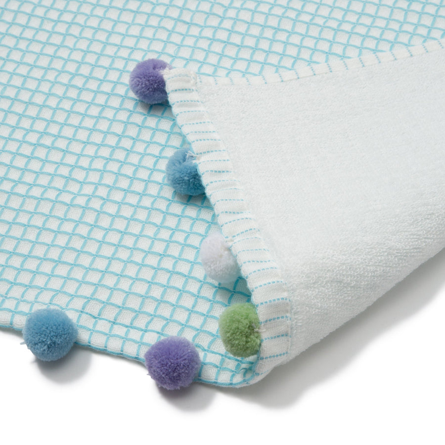 Waffle Pompom Bath Towel Blue