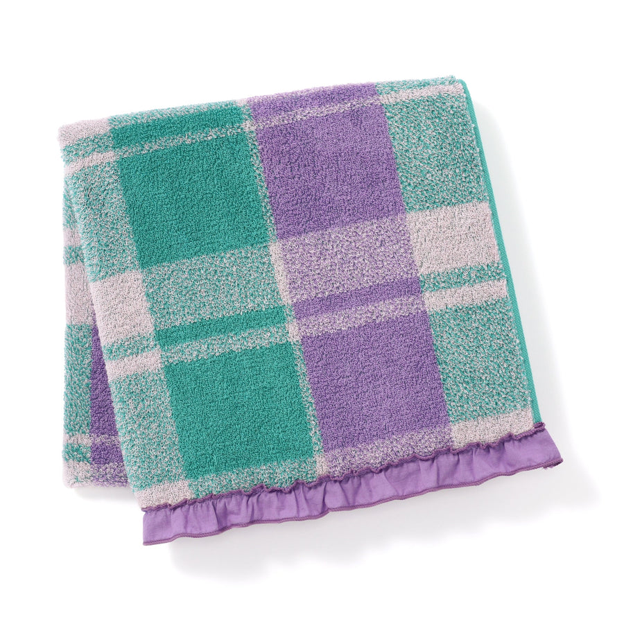 Antibacterial and deodorizing plaid frill bath towel purple x green