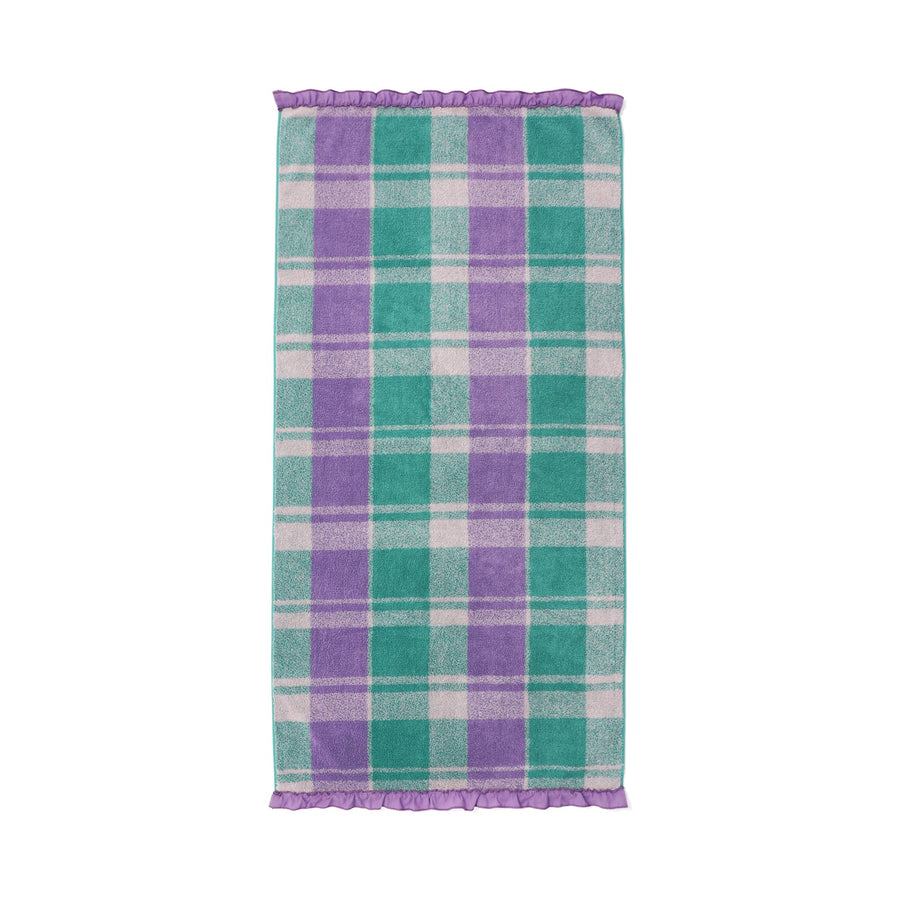 Antibacterial and deodorizing plaid frill bath towel purple x green