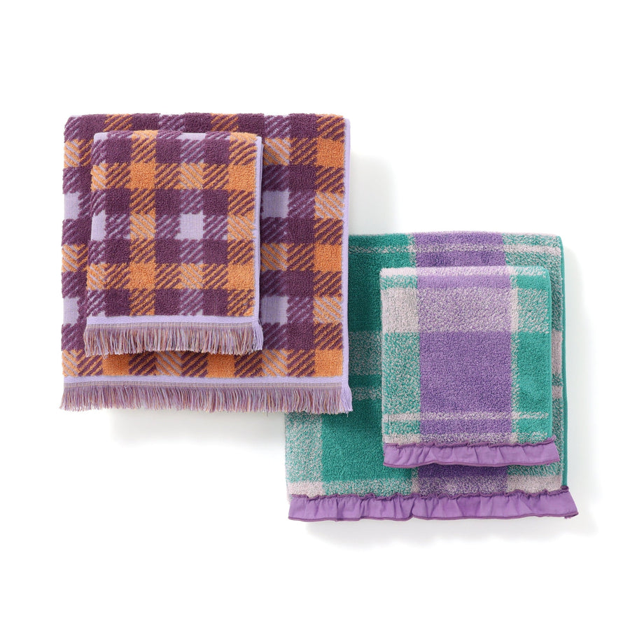 Antibacterial and deodorizing plaid frill bath towel purple x green