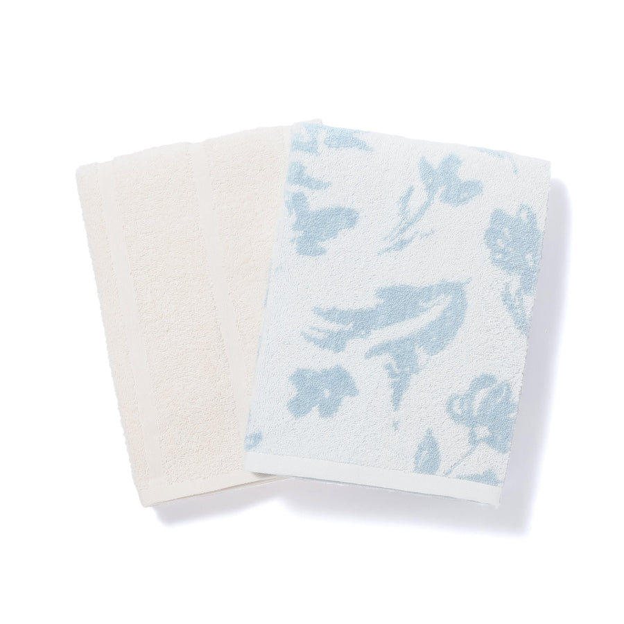 Vale Set Bath Towel Natural Flower Light Blue