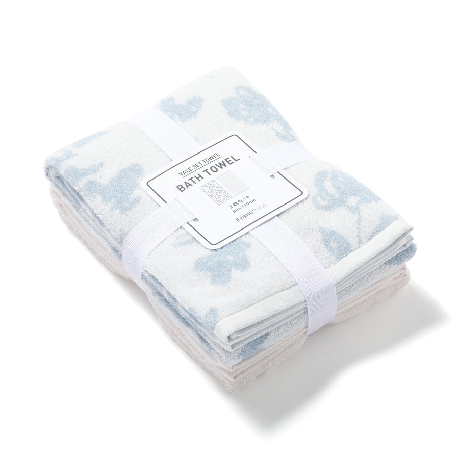 Vale Set Bath Towel Natural Flower Light Blue