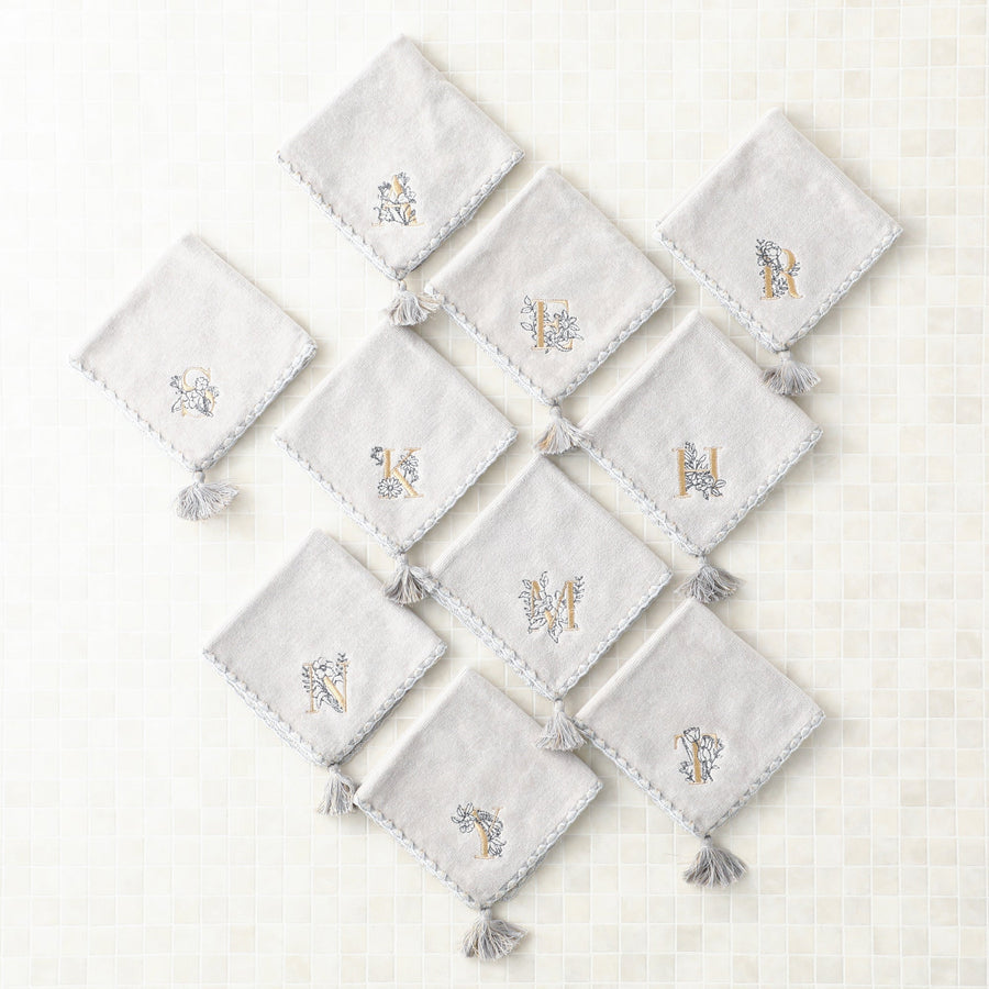 Initial Handkerchief Towel Flower E Light Gray