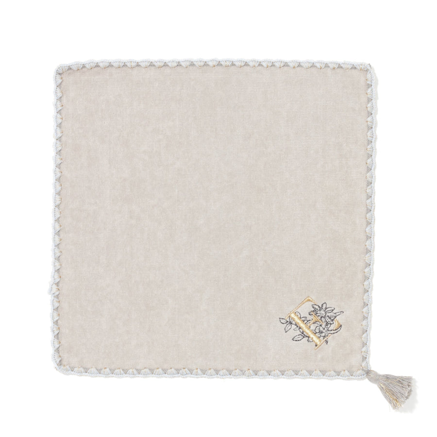 Initial Handkerchief Towel Flower E Light Gray