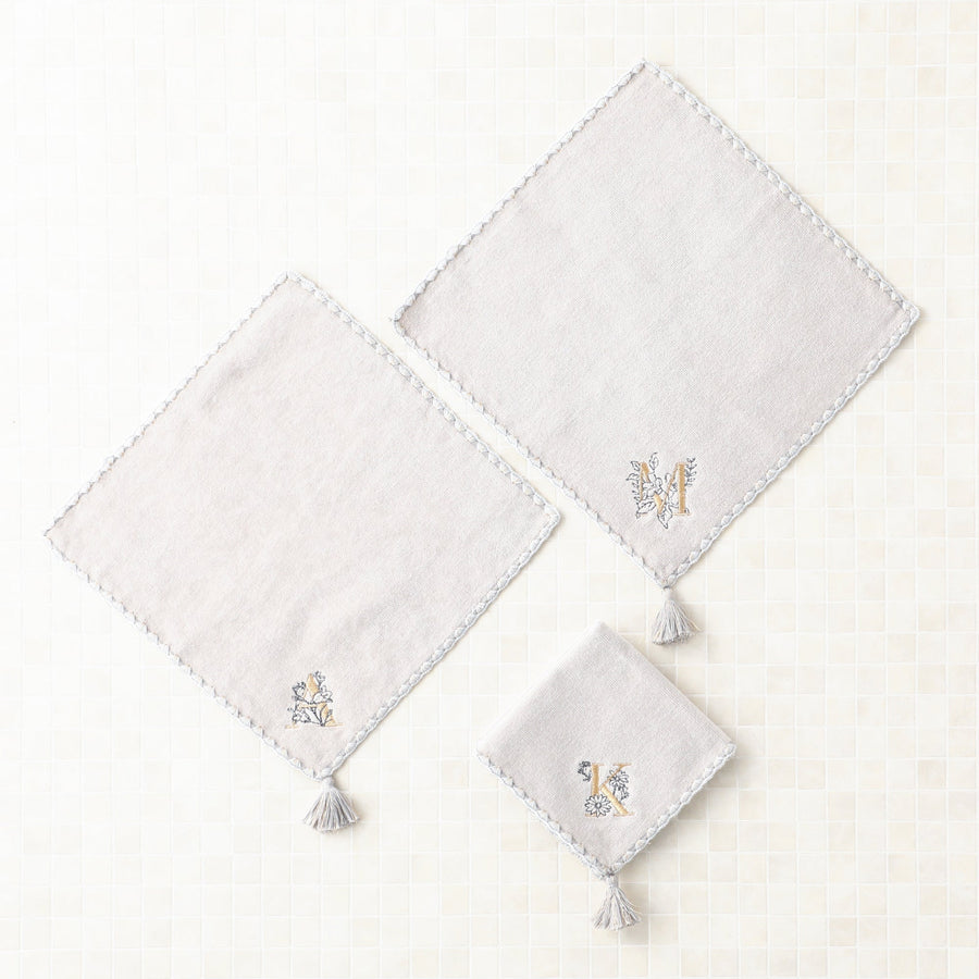 Initial Handkerchief Towel Flower E Light Gray