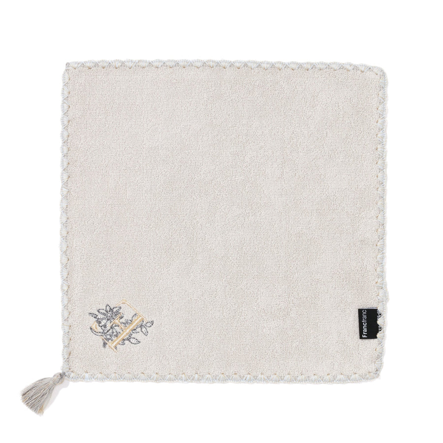 Initial Handkerchief Towel Flower E Light Gray