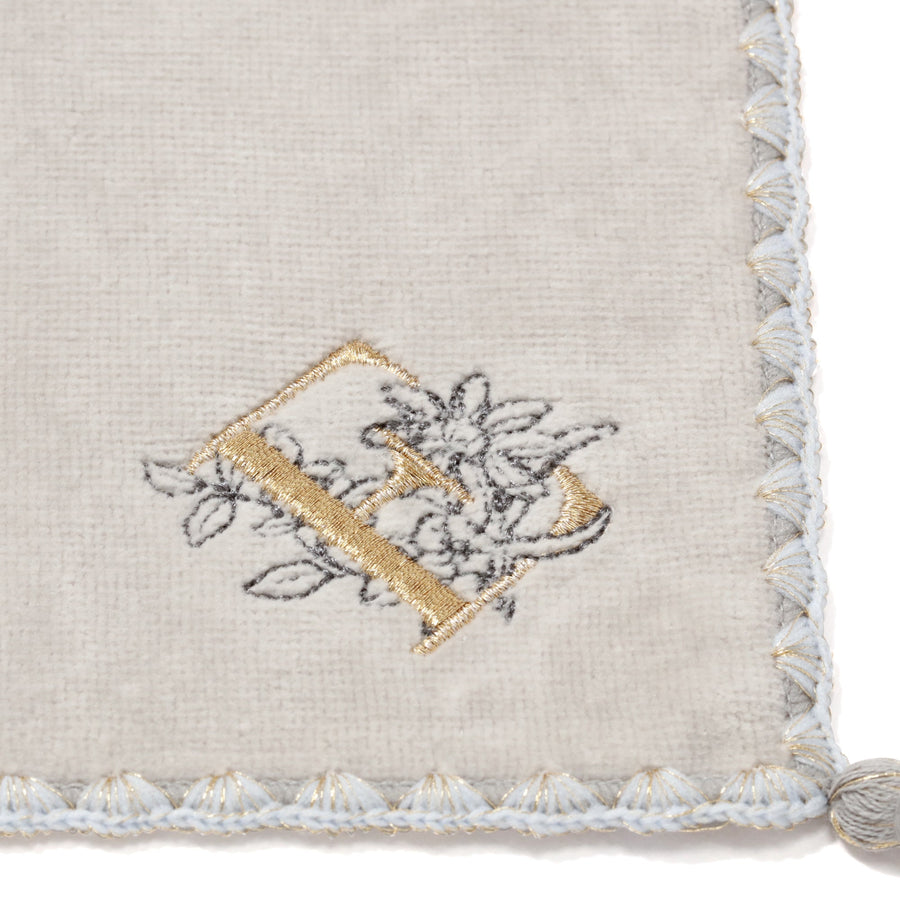 Initial Handkerchief Towel Flower E Light Gray