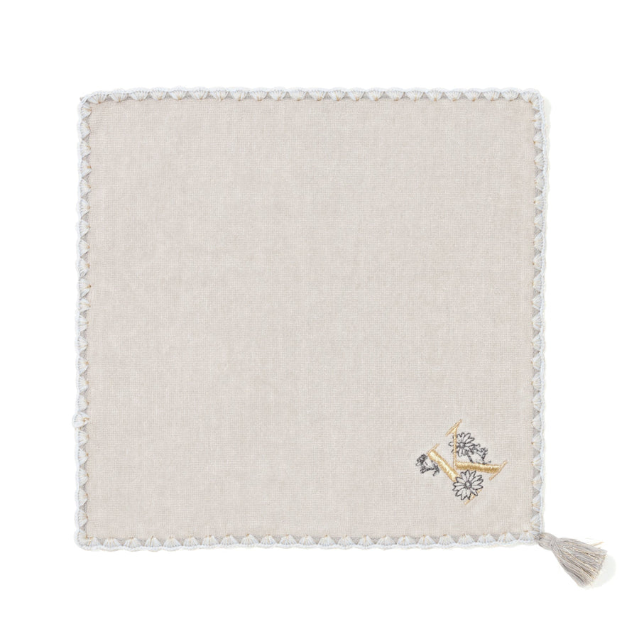 Initial Handkerchief Towel Flower K Light Gray