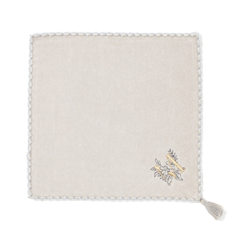 Initial Handkerchief Towel Flower Medium Light Gray