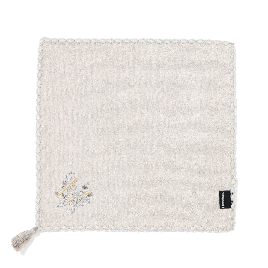 Initial Handkerchief Towel Flower Medium Light Gray