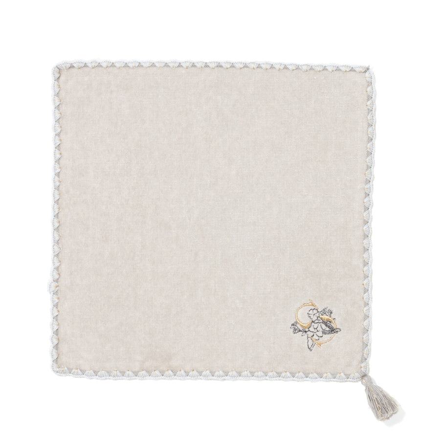 Initial Handkerchief Towel Flower S Light Gray