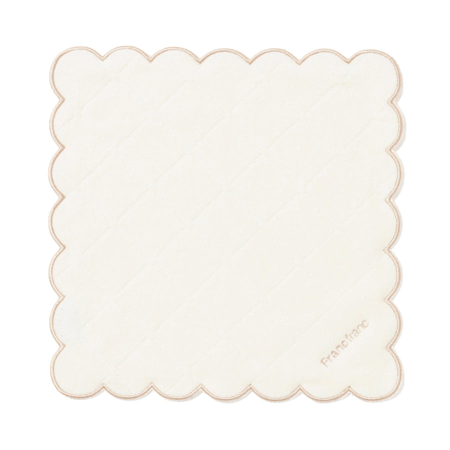 Quilted Scallop Handkerchief Towel, Ivory