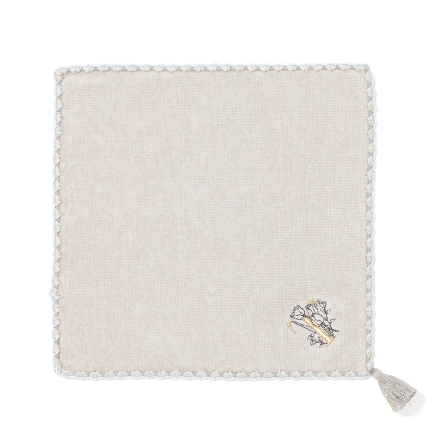 Initial Handkerchief Towel Flower T Light Grey