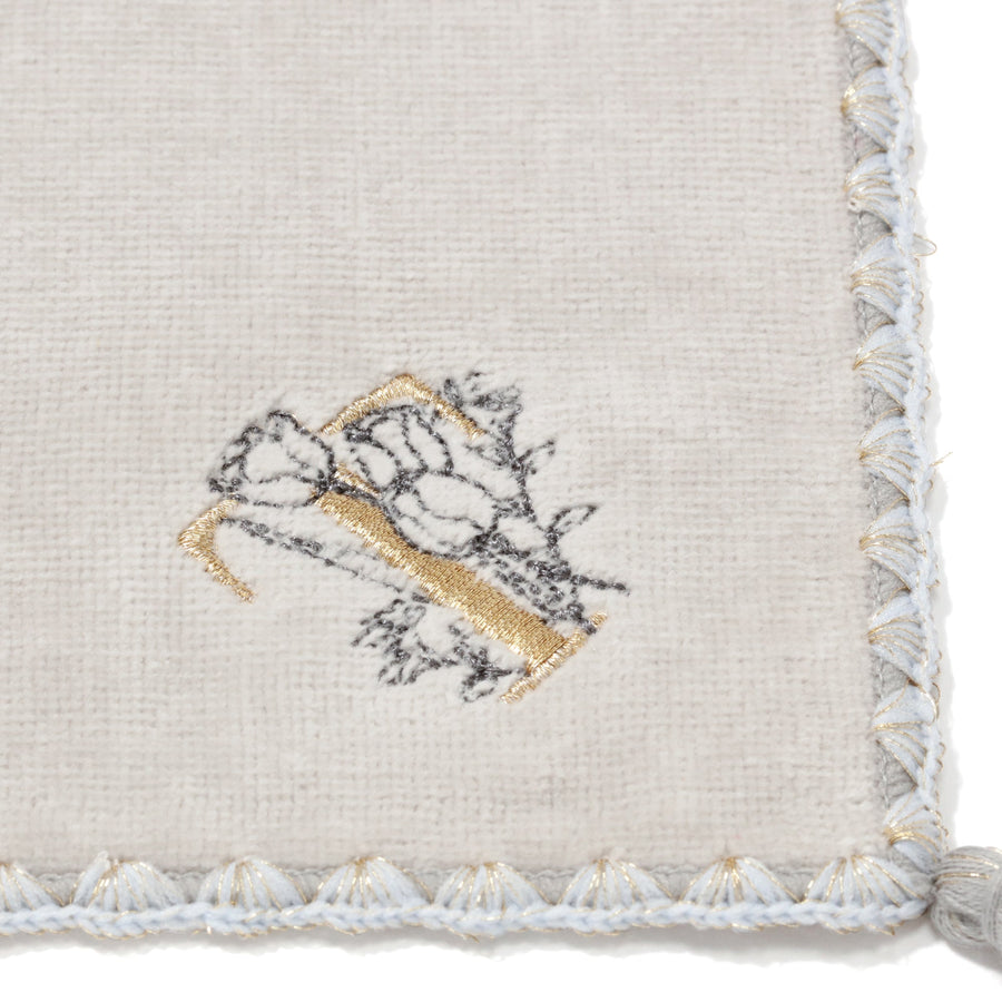 Initial Handkerchief Towel Flower T Light Grey