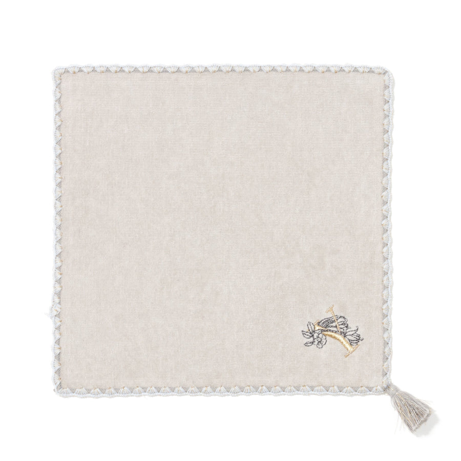 Initial Handkerchief Towel Flower Y Light Gray