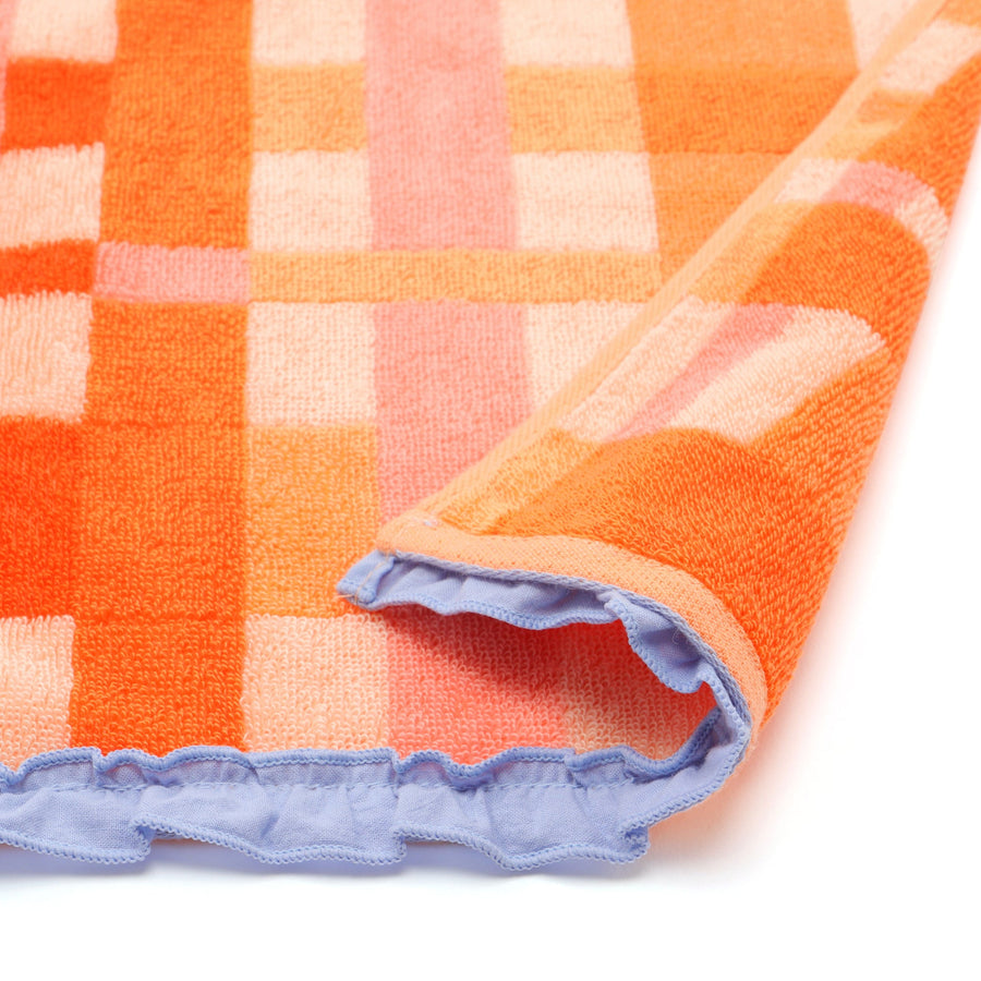 Antibacterial and deodorant checked wash towel, orange