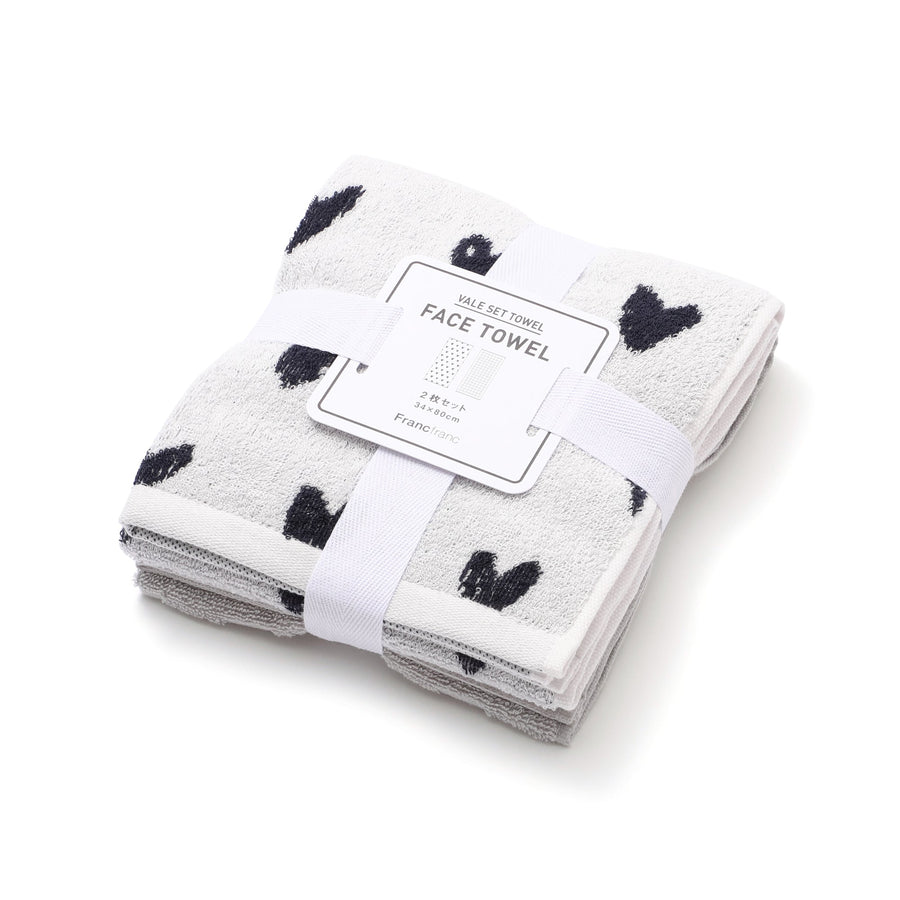 ヴァレ セットフェイスタオル ハート ホワイト【2024夏モデル】