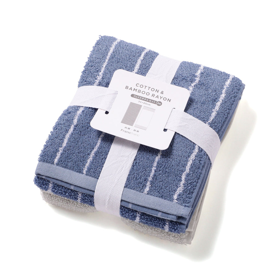 抗菌防臭コットン＆バンブーレーヨンセットタオル フェイス ブルー