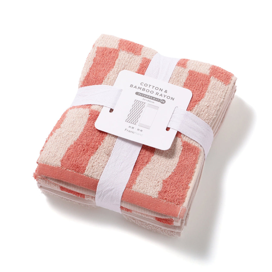 抗菌防臭コットン＆バンブーレーヨンセットタオル フェイス レッド