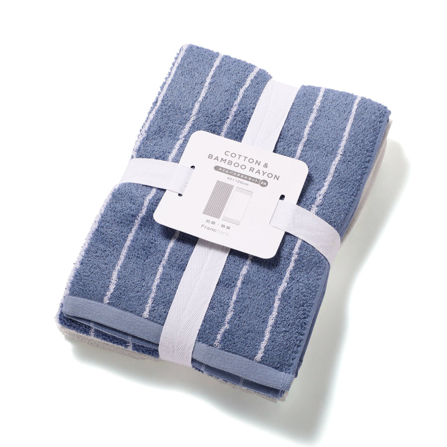 抗菌防臭コットン＆バンブーレーヨンセットタオル バス ブルー