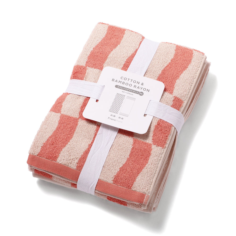 抗菌防臭コットン＆バンブーレーヨンセットタオル バス レッド