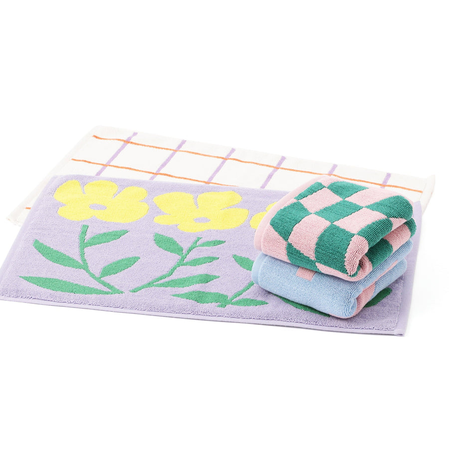 抗菌防臭タオルマット フラワー パープル