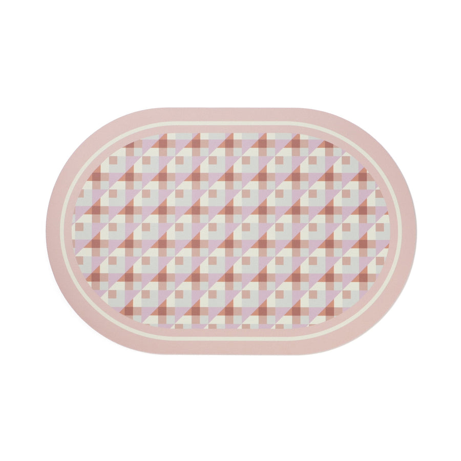 珪藻土入りソフトバスマット 楕円形ソフトジオメトリック ピンク