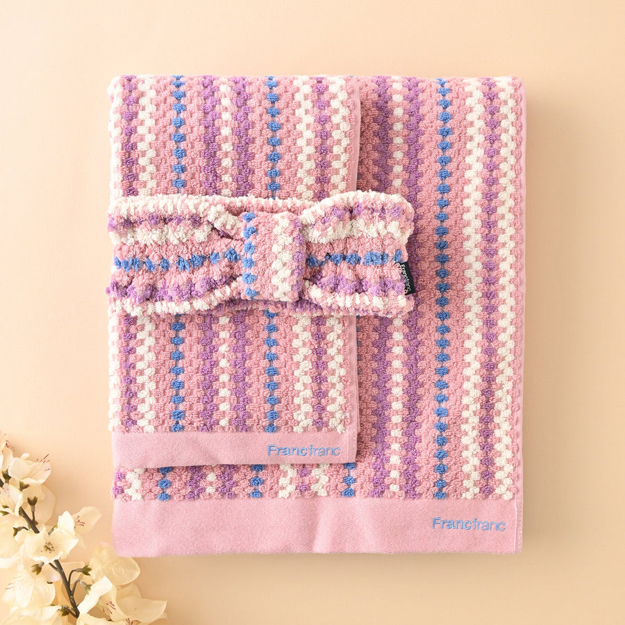 抗菌防臭コージージャカード バスタオル ピンク