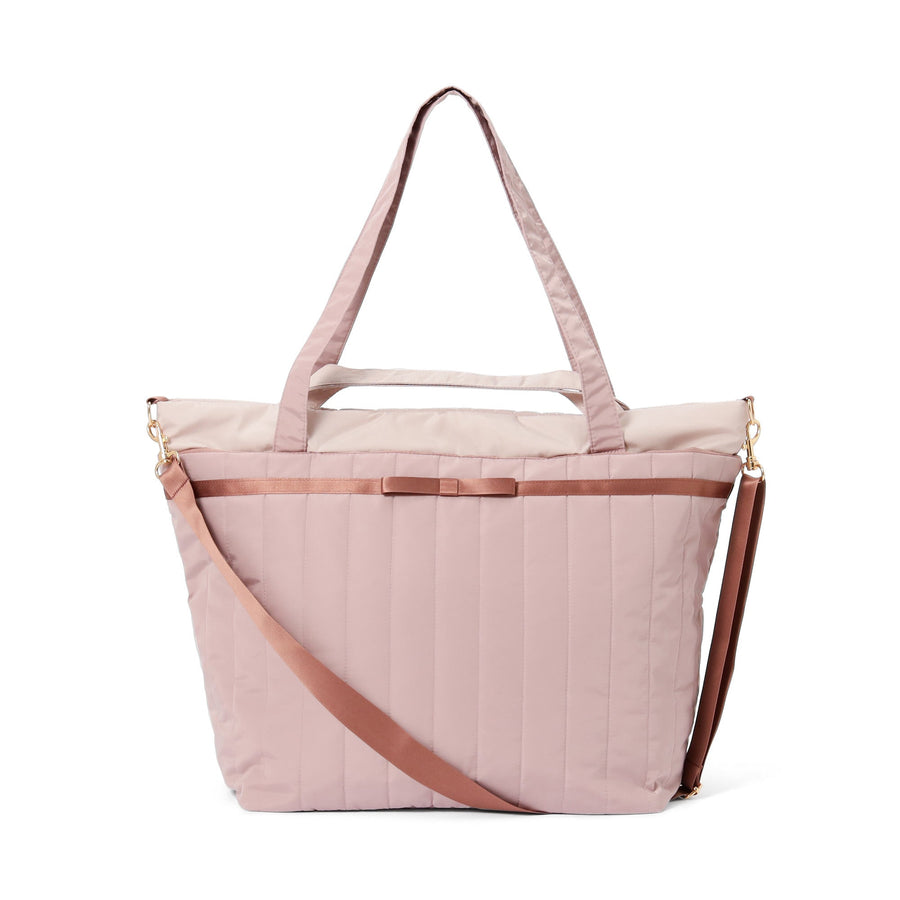 バイカラーサテン トラベルバッグ ピンク×ブラウン