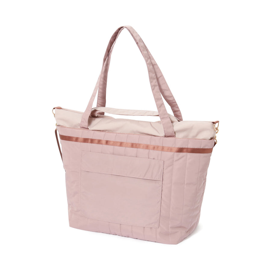 バイカラーサテン トラベルバッグ ピンク×ブラウン