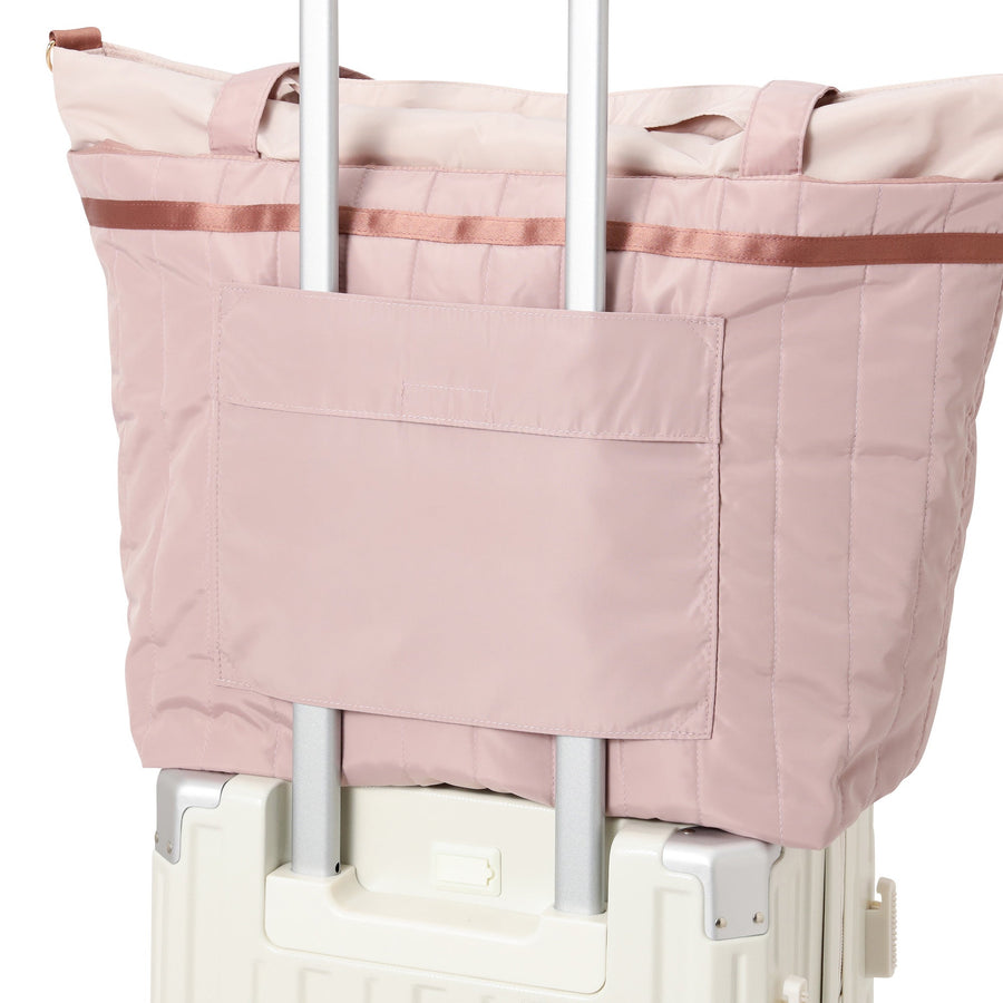 バイカラーサテン トラベルバッグ ピンク×ブラウン